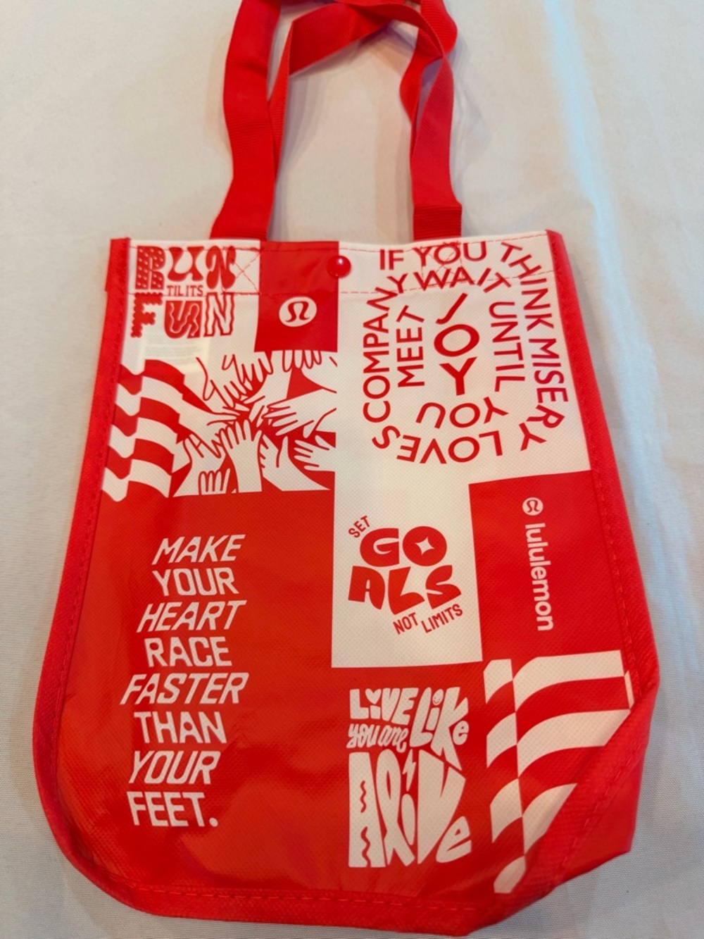 NEW Lululemon Reusable Red & White Tote Bag 12”x9”